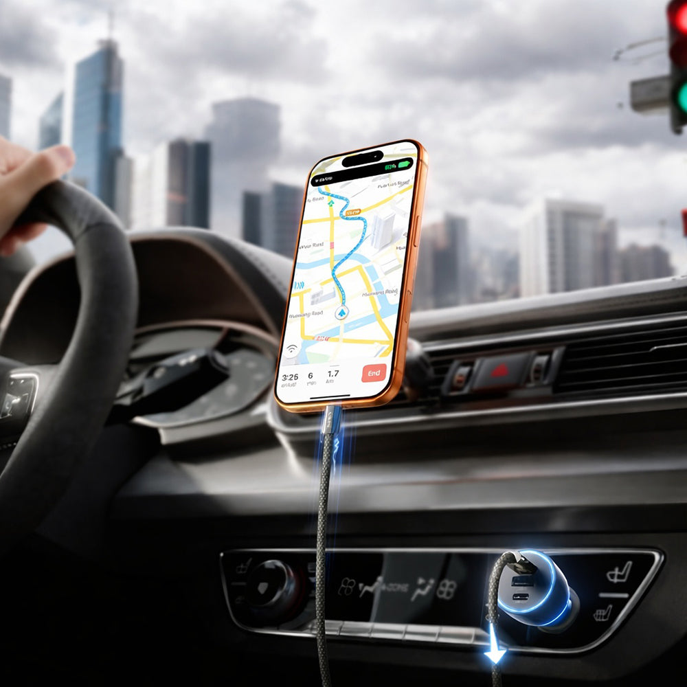 Cargador de Coche con Cable USB-C Lisen, 170W, 5A, 1 x USB-A - 2 x USB-C, Negro YL0225060006