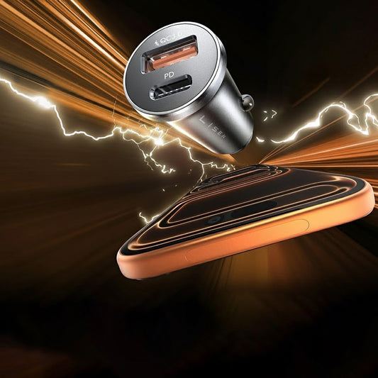 Cargador de Coche con Cable USB-C Lisen, 51W, 3A, 1 x USB-A - 1 x USB-C, Azul Marino Negro YL0223080047