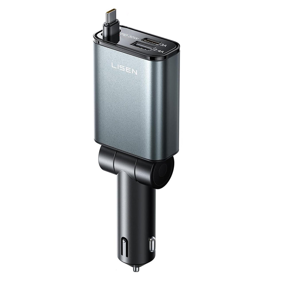 Cargador de Coche con Cable USB-C Lisen, 57W, 3A, 1 x USB-A - 1 x USB-C, Negro YL0325010016