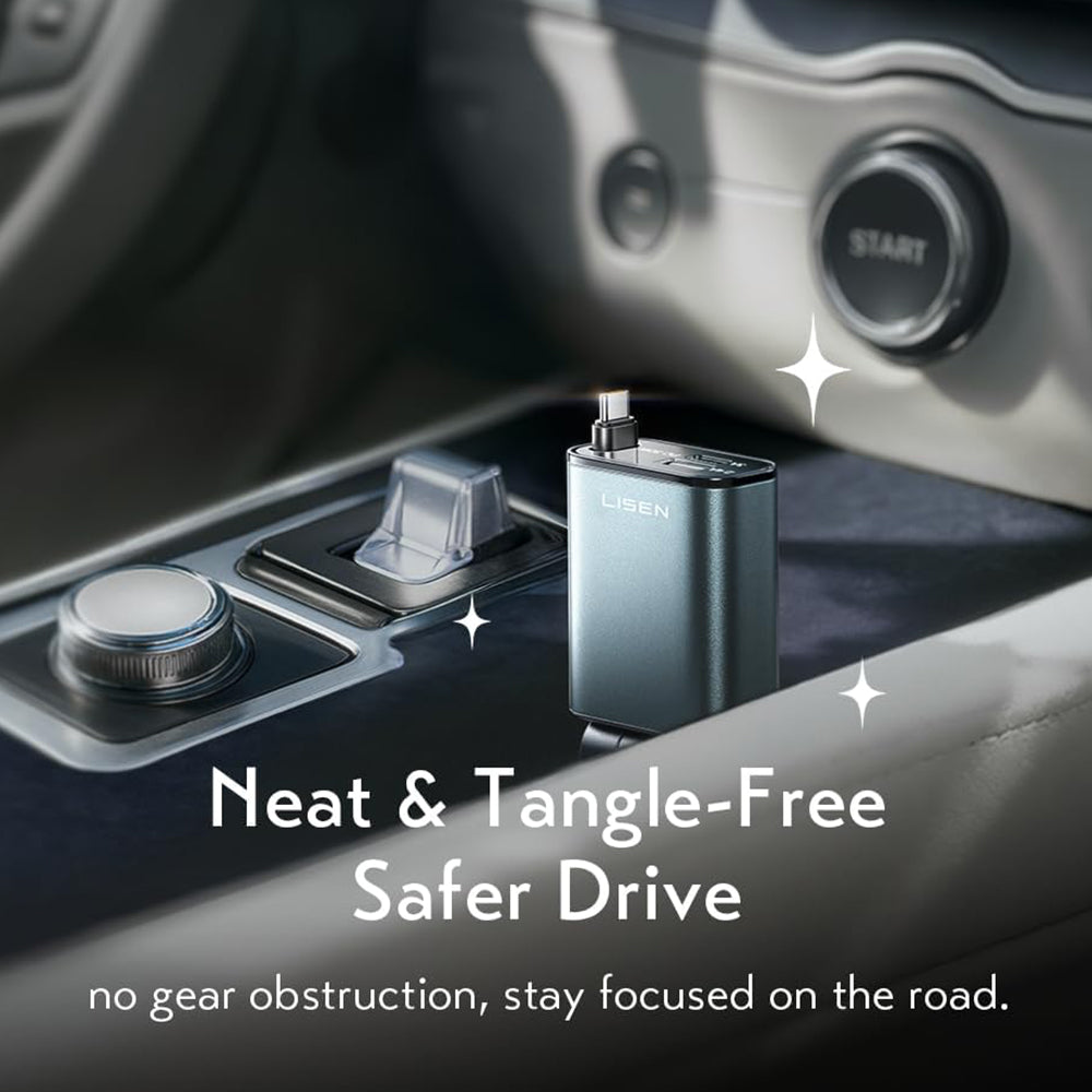 Cargador de Coche con Cable USB-C Lisen, 57W, 3A, 1 x USB-A - 1 x USB-C, Negro YL0325010016