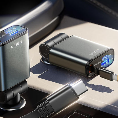 Cargador de Coche con Cable USB-C Lisen, 57W, 3A, 1 x USB-A - 1 x USB-C, Negro YL0325010016