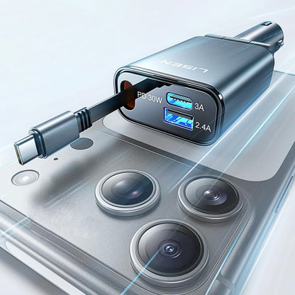 Cargador de Coche con Cable USB-C Lisen, 57W, 3A, 1 x USB-A - 1 x USB-C, Negro YL0325010016