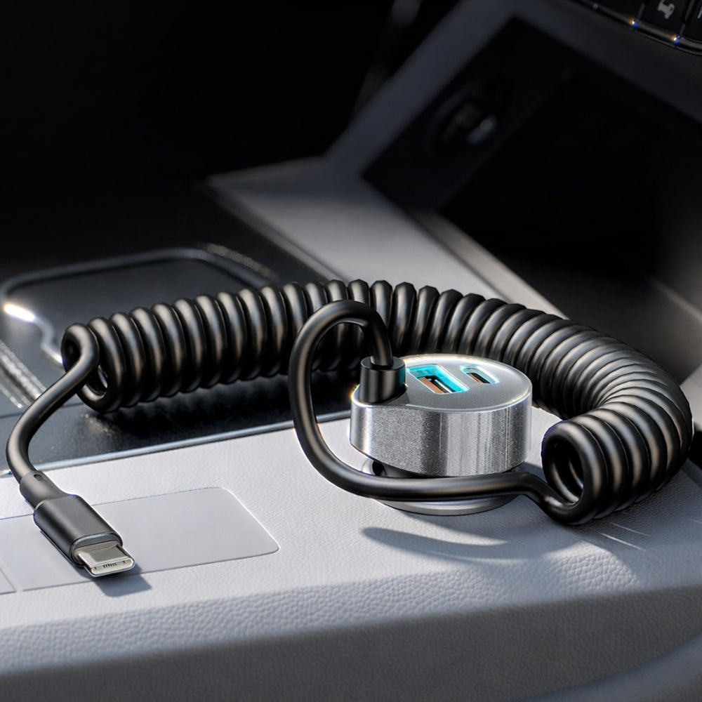 Lisen Car Charger with USB-C Cable, 90W, 3A, 1 x USB-A - 1 x USB-C, Black YL0223120020