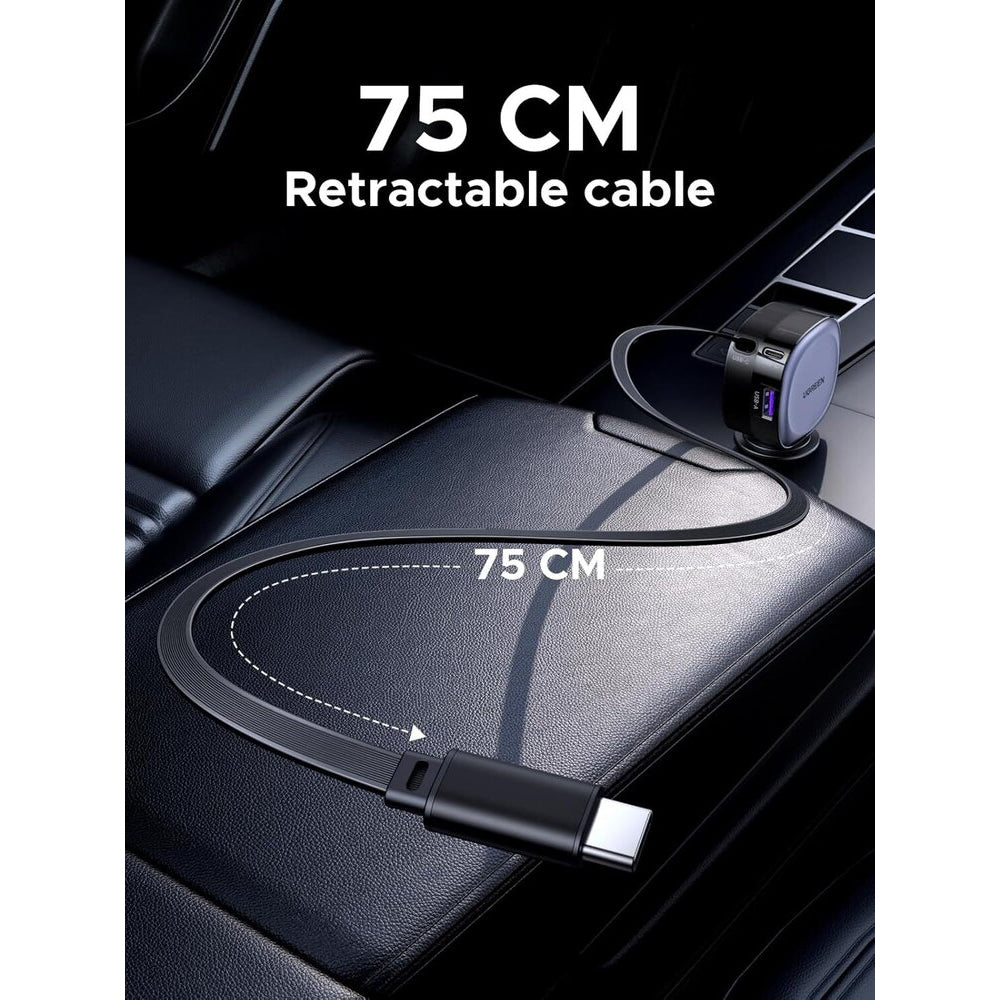 Cargador de Coche con Cable USB-C UGREEN EC601, 75W, 3A, 1 x USB-A - 1 x USB-C, Gris