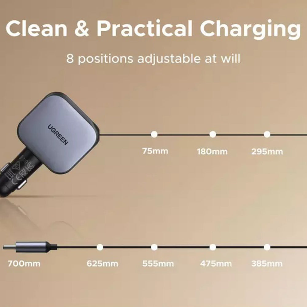 Cargador de Coche con Cable USB-C UGREEN EC603, 90W, 3A, 1 x USB-A - 1 x USB-C, Gris