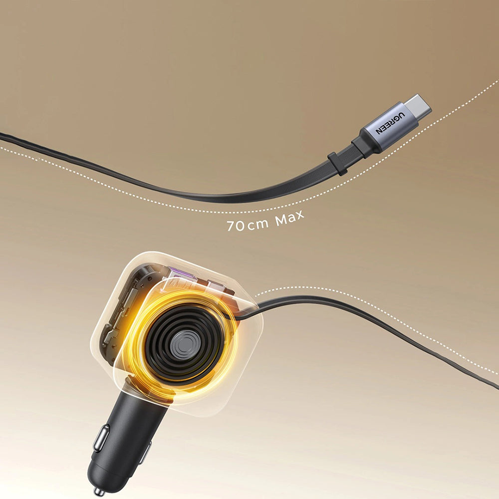 Cargador de Coche con Cable USB-C UGREEN EC604 (55910B) Nexode, 145W, 1 x USB-A - 2 x USB-C, Negro