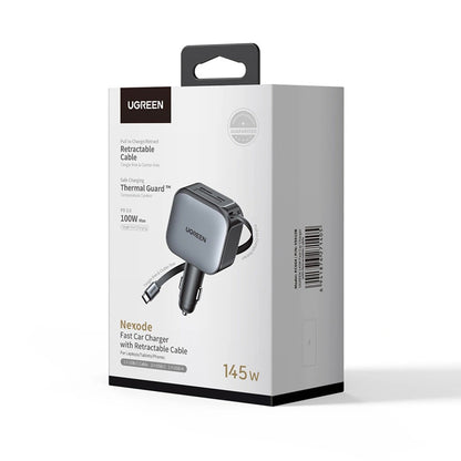 Cargador de Coche con Cable USB-C UGREEN EC604 (55910B) Nexode, 145W, 1 x USB-A - 2 x USB-C, Negro