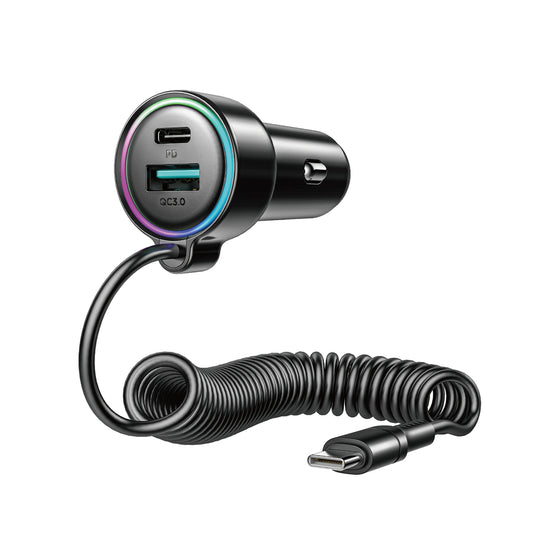 Cargador de Coche con Cable USB-C Joyroom JR-CL07, 90W, 3A, 1 x USB-A - 1 x USB-C, Negro
