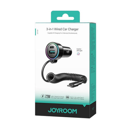 Cargador de Coche con Cable USB-C Joyroom JR-CL07, 90W, 3A, 1 x USB-A - 1 x USB-C, Negro