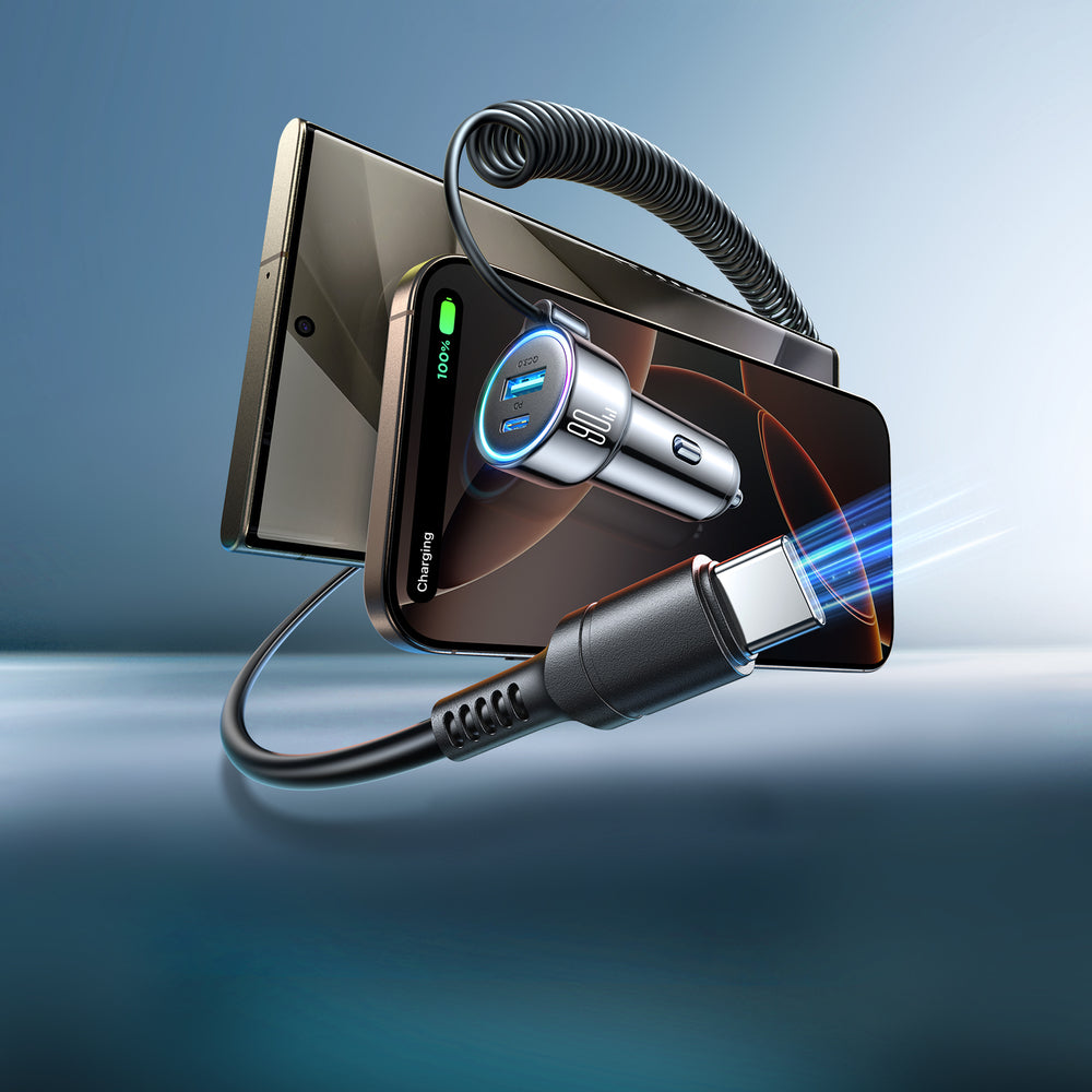 Cargador de Coche con Cable USB-C Joyroom JR-CL07, 90W, 3A, 1 x USB-A - 1 x USB-C, Negro