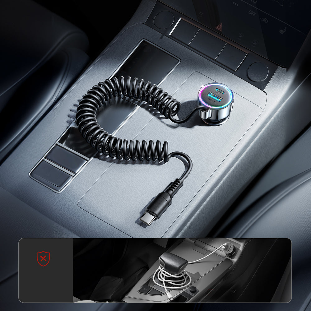 Cargador de Coche con Cable USB-C Joyroom JR-CL07, 90W, 3A, 1 x USB-A - 1 x USB-C, Negro