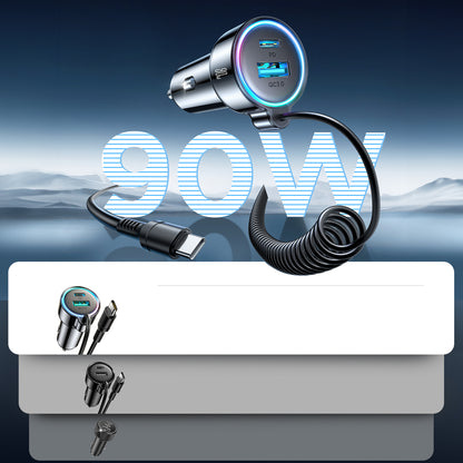Cargador de Coche con Cable USB-C Joyroom JR-CL07, 90W, 3A, 1 x USB-A - 1 x USB-C, Negro