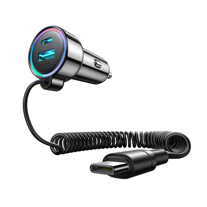 Cargador de Coche con Cable USB-C Joyroom JR-CL07, 90W, 3A, 1 x USB-A - 1 x USB-C, Negro