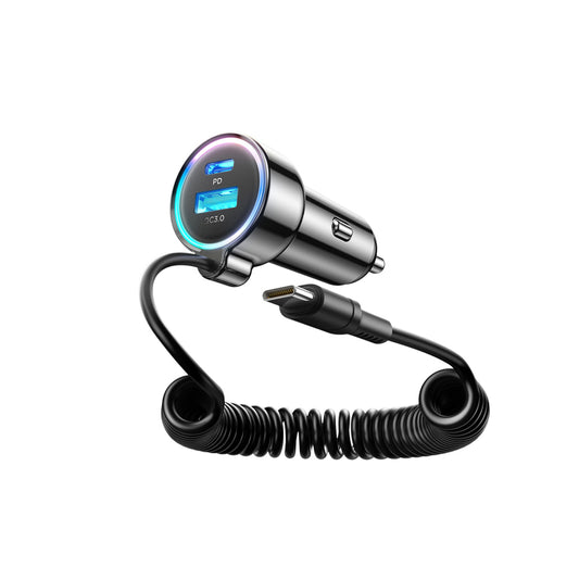Cargador de Coche con Cable USB-C Joyroom JR-CL07, 90W, 3A, 1 x USB-A - 1 x USB-C, Negro