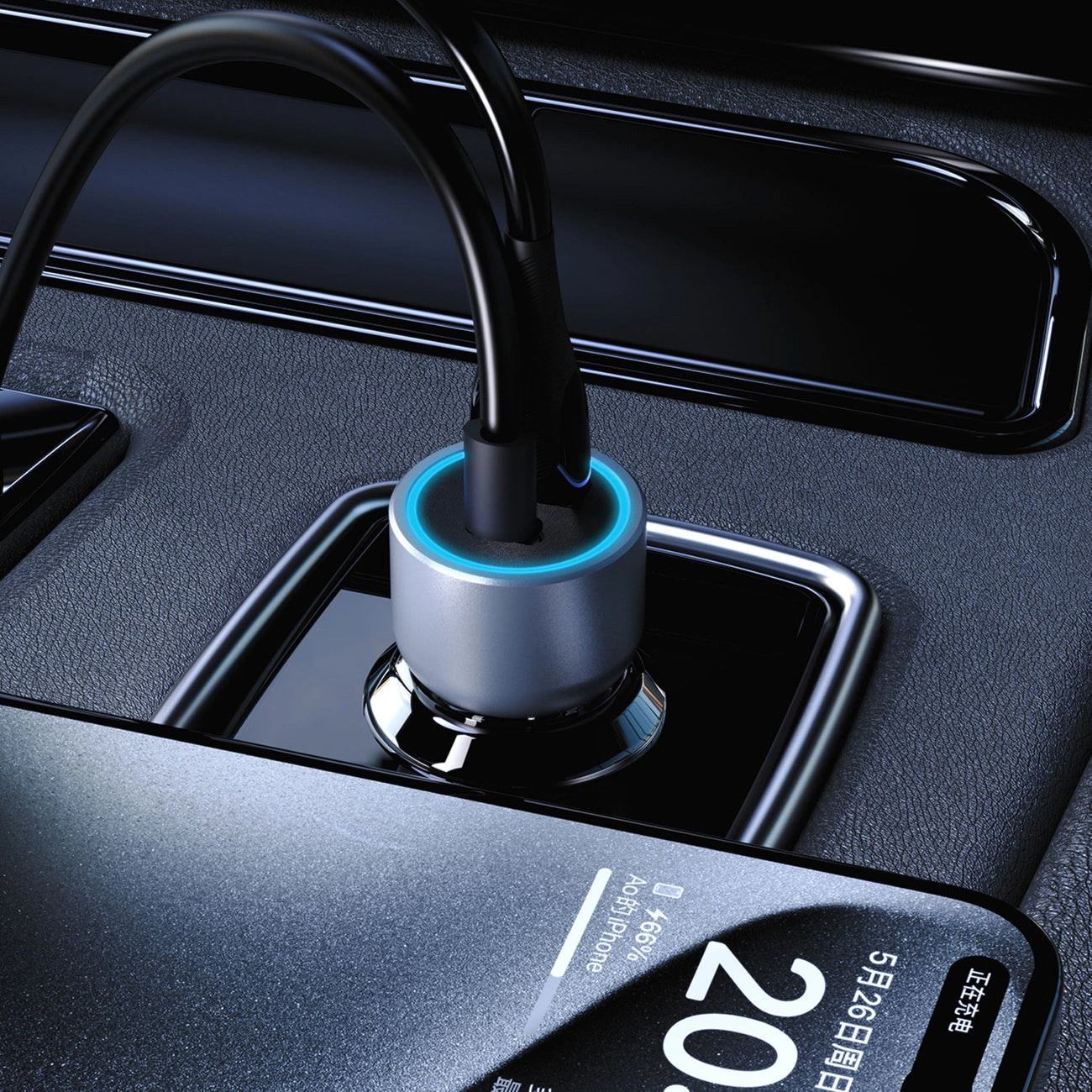 Cargador de coche Dudao R4T, 30W, 3A, 1 x USB-A - 1 x USB-C, Gris 