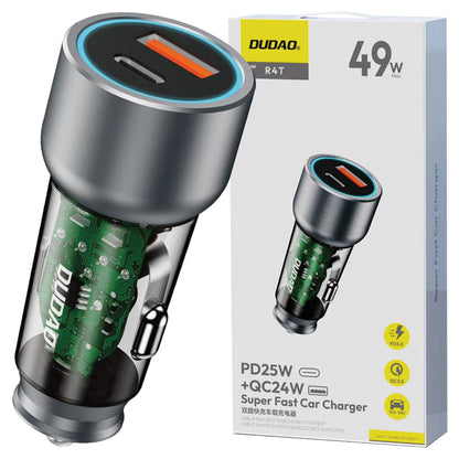 Cargador de coche Dudao R4T, 30W, 3A, 1 x USB-A - 1 x USB-C, Gris 