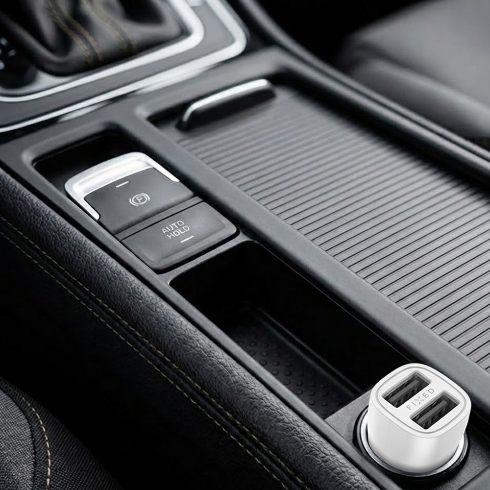 Fixed Auto Charger, 15.5W, 3A, 2 x USB-A, White