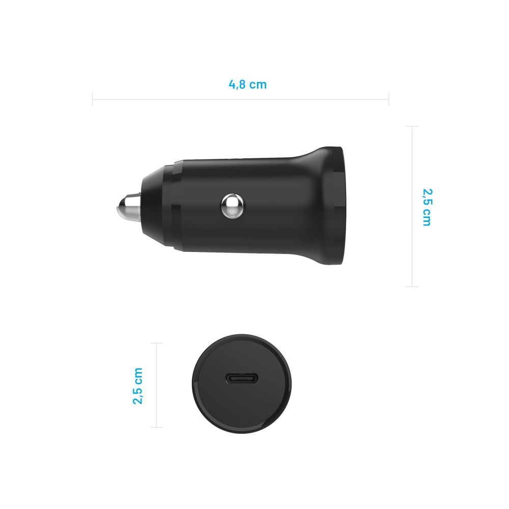 Cargador de coche Fixed, 30W, 3A, 1 x USB-C, Negro