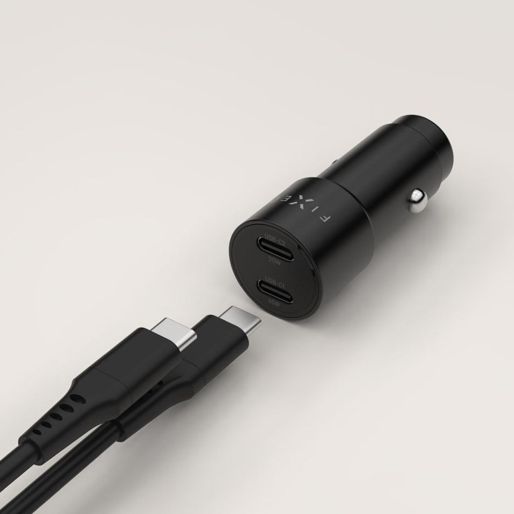 Cargador de Coche Fixed, 65W, 3A, 2 x USB-C, Negro
