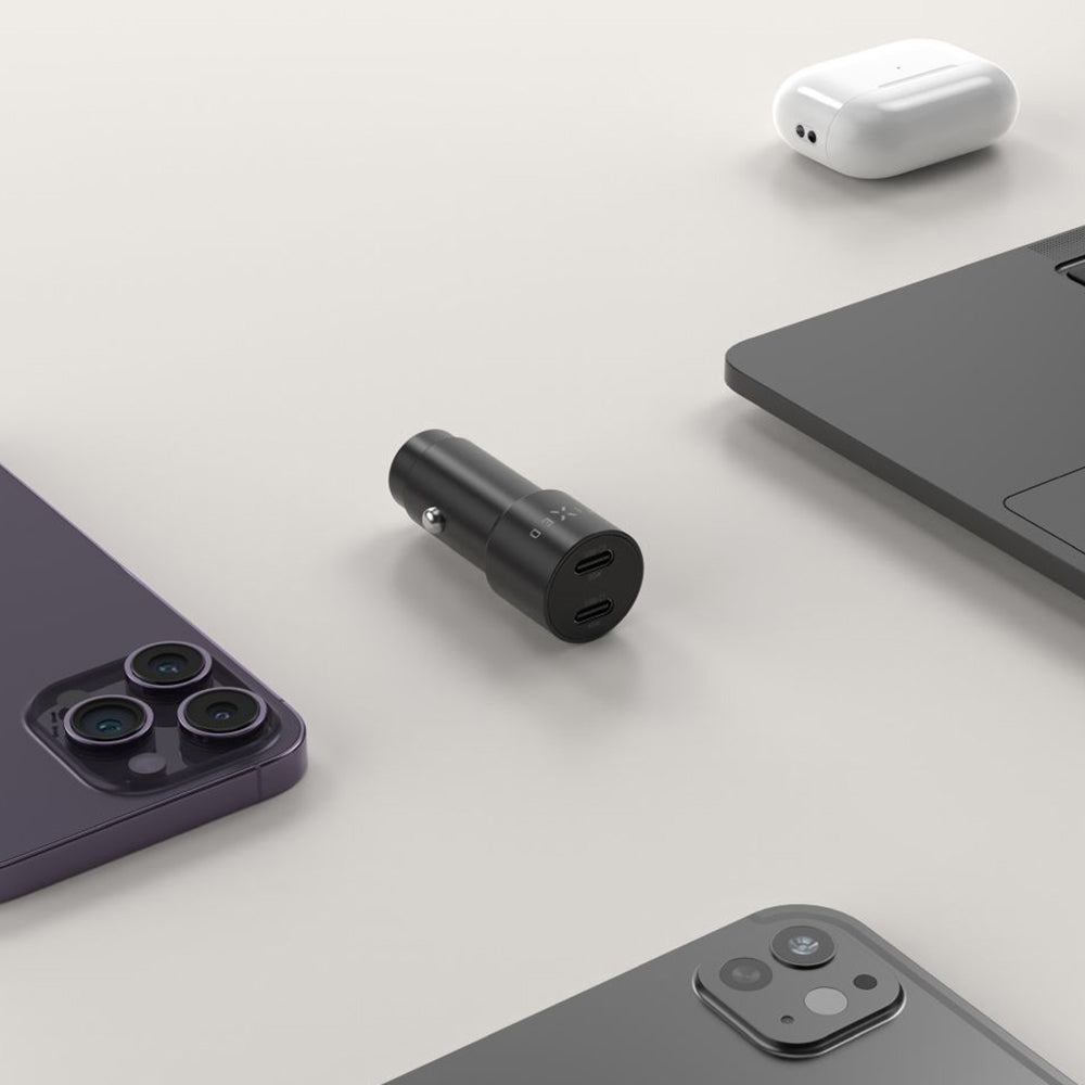 Cargador de Coche Fixed, 65W, 3A, 2 x USB-C, Negro