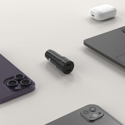 Cargador de Coche Fixed, 65W, 3A, 2 x USB-C, Negro