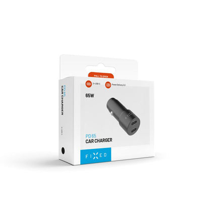 Cargador de Coche Fixed, 65W, 3A, 2 x USB-C, Negro