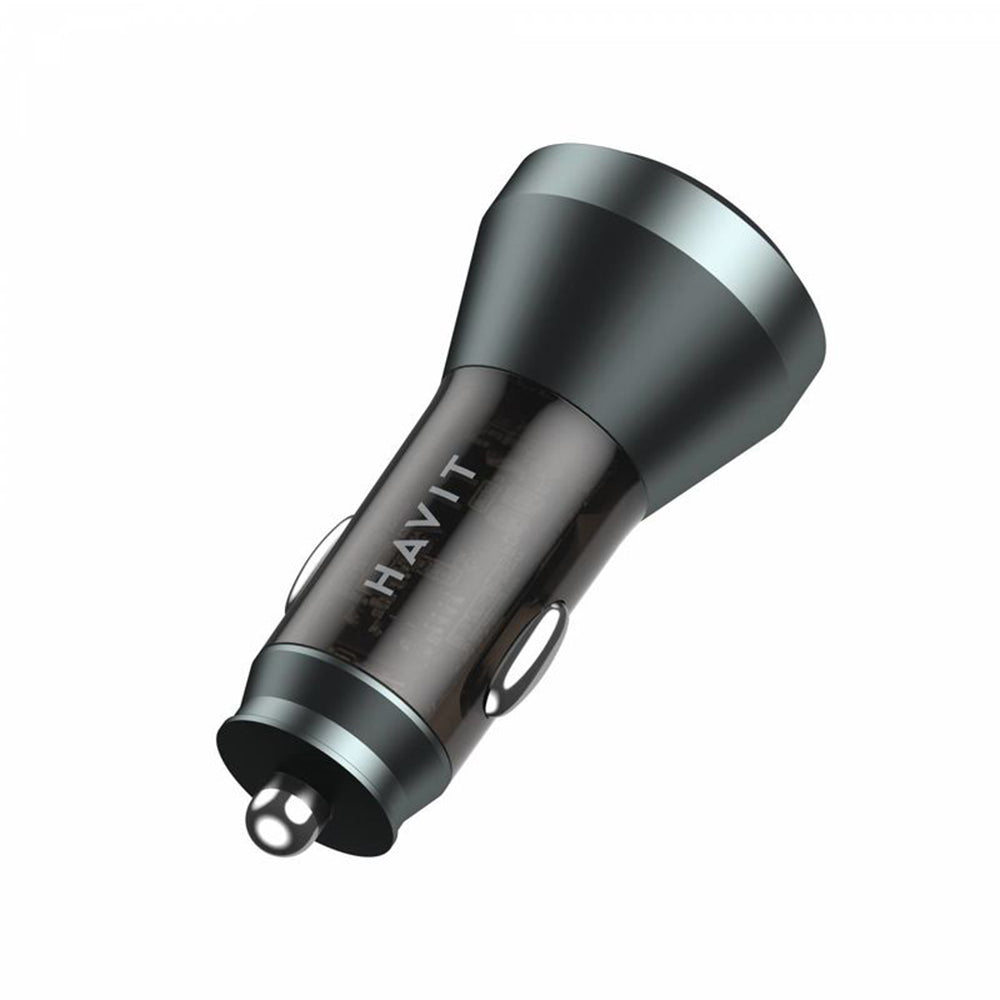 Cargador de coche HAVIT CC2017, 45W, 3A, 1 x USB-A - 1 x USB-C, Negro Azul