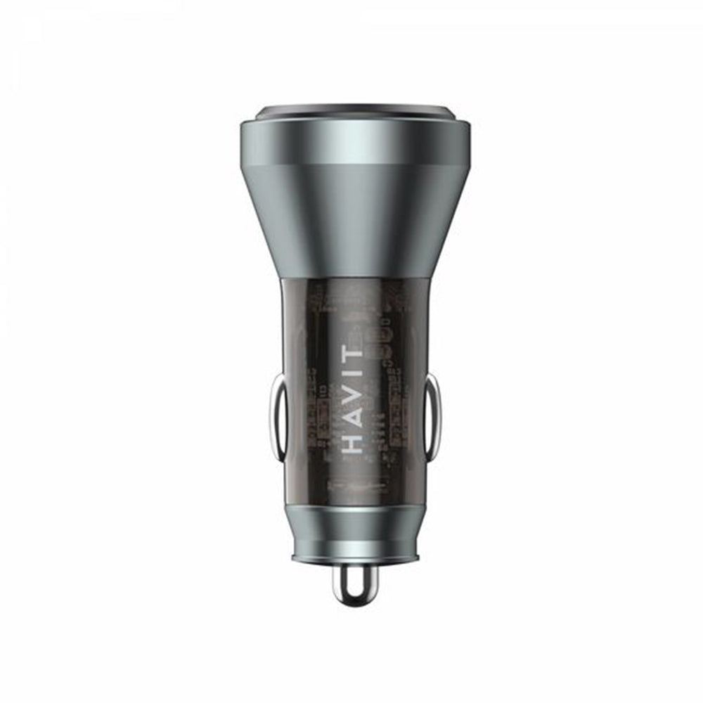 Cargador de coche HAVIT CC2017, 45W, 3A, 1 x USB-A - 1 x USB-C, Negro Azul