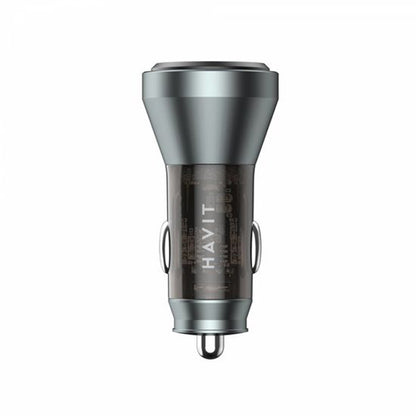 Cargador de coche HAVIT CC2017, 45W, 3A, 1 x USB-A - 1 x USB-C, Negro Azul