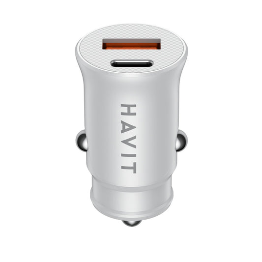 Cargador de coche HAVIT CC2022, 20W, 3A, 1 x USB-A - 1 x USB-C, Blanco