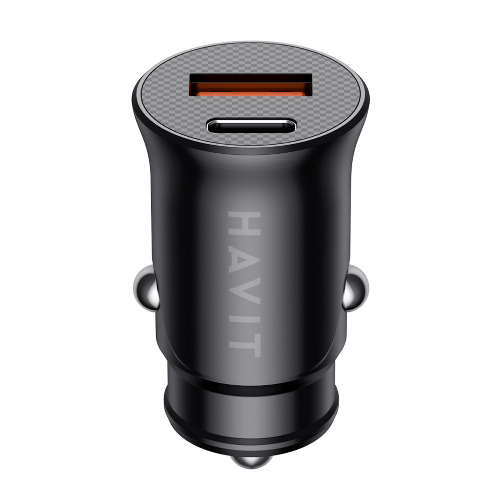Cargador de Coche HAVIT CC2022, 20W, 3A, 1 x USB-A - 1 x USB-C, Negro
