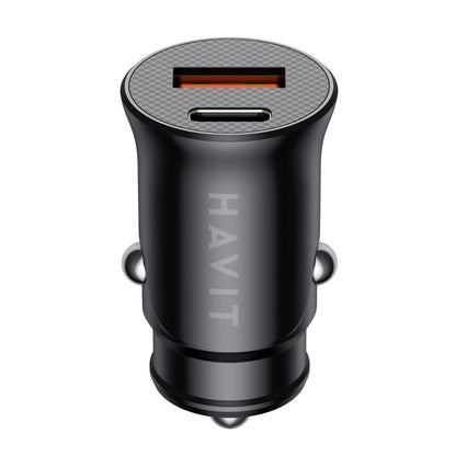 Cargador de Coche HAVIT CC2022, 20W, 3A, 1 x USB-A - 1 x USB-C, Negro