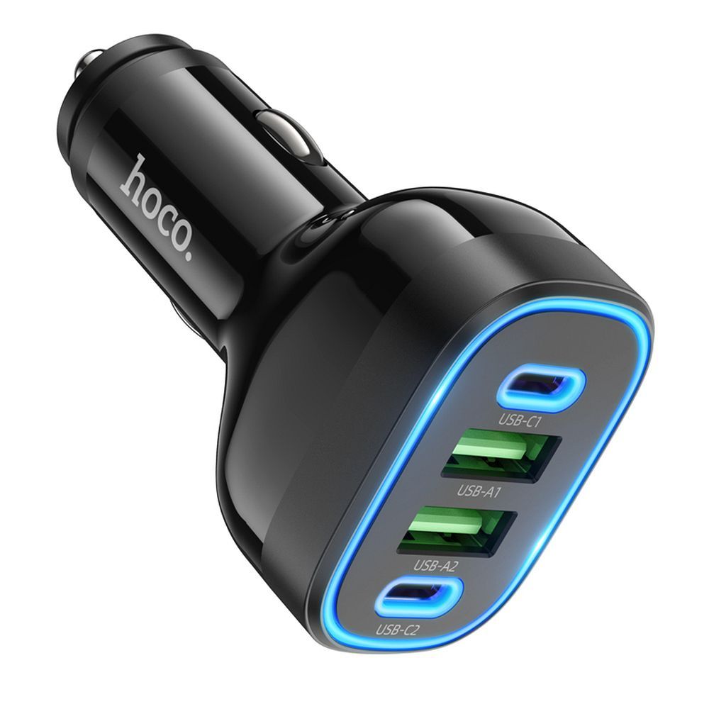 Cargador de coche HOCO Guide NZ11, 72W, 3A, 2 x USB-A - 2 x USB-C, Negro 