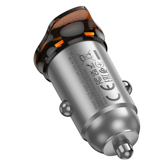 Cargador de coche HOCO NZ16, 30W, 3A, 1 x USB-C, Gris