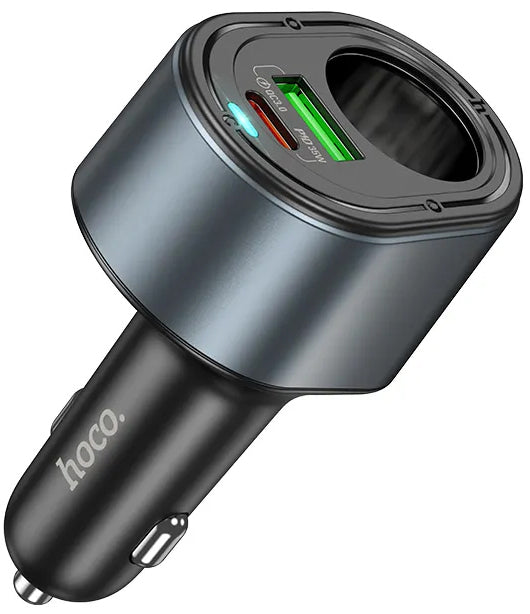 Cargador de Coche HOCO Z56, 35W, 3A, 1 x USB-A - 1 x USB-C - 1 x Extensión de Encendedor, Negro
