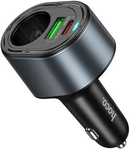 HOCO Z56 Car Charger, 35W, 3A, 1 x USB-A - 1 x USB-C - 1 x Cigarette Lighter Extension, Black