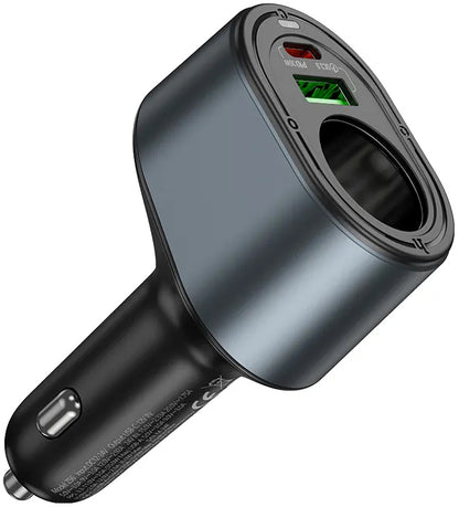 HOCO Z56 Car Charger, 35W, 3A, 1 x USB-A - 1 x USB-C - 1 x Cigarette Lighter Extension, Black