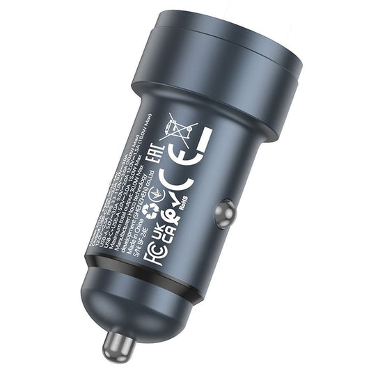 Cargador de coche HOCO Z57A, 30W, 3A, 1 x USB-A - 1 x USB-C, Gris