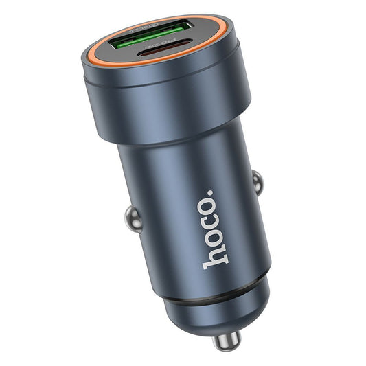 Cargador de coche HOCO Z57A, 30W, 3A, 1 x USB-A - 1 x USB-C, Gris