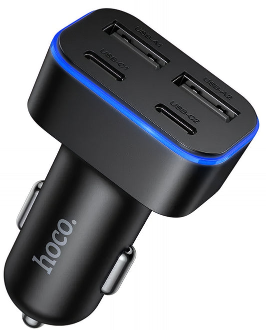 Cargador de coche HOCO Z63, 42W, 3A, 2 x USB-A - 2 x USB-C, Negro