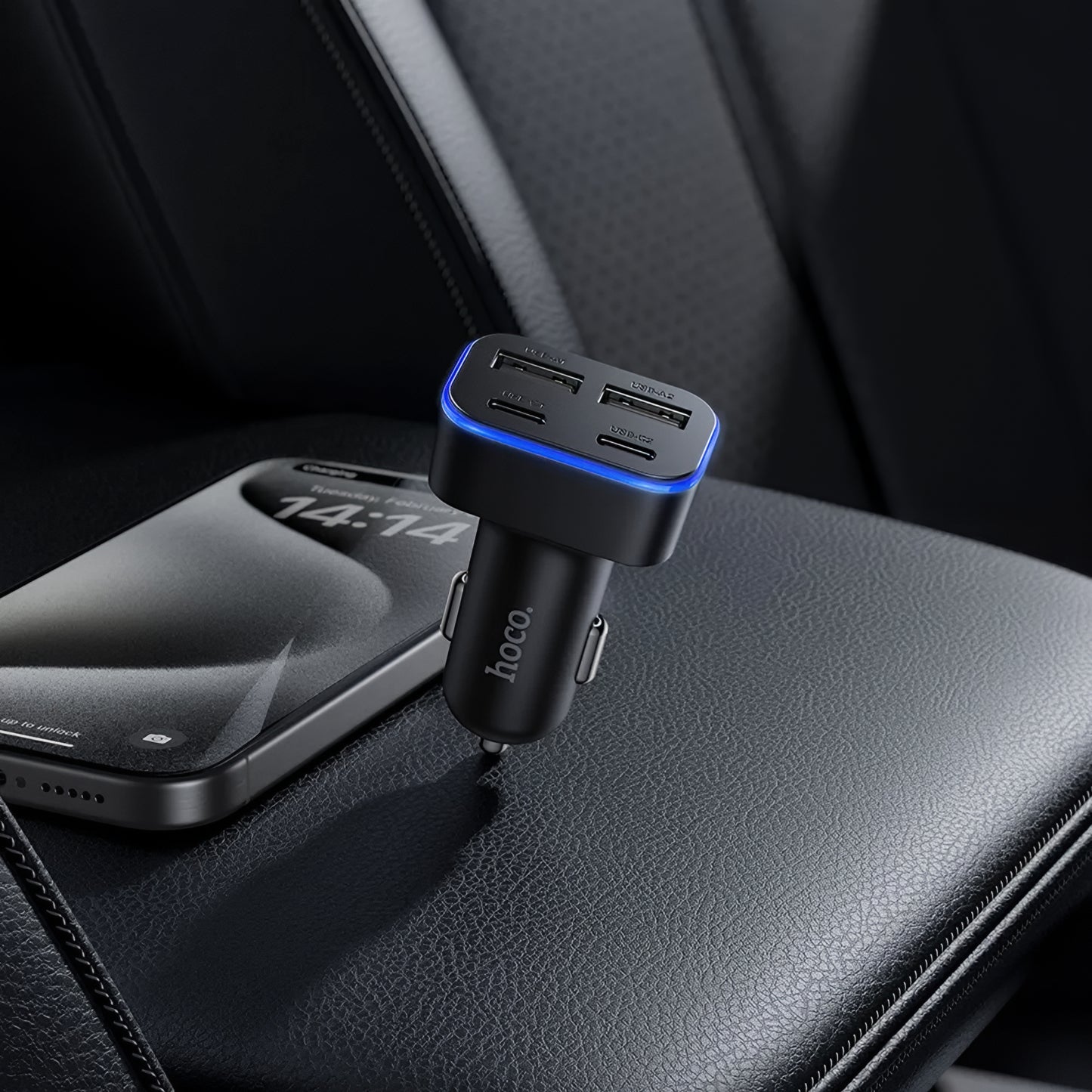 Cargador de coche HOCO Z63, 42W, 3A, 2 x USB-A - 2 x USB-C, Negro