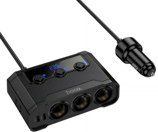Cargador de coche HOCO Z64, 15.5W, 3.1A, 2 x USB-A - 2 x USB-C - 3 x Extensión de encendedor, Negro