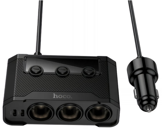 Cargador de coche HOCO Z64, 15.5W, 3.1A, 2 x USB-A - 2 x USB-C - 3 x Extensión de encendedor, Negro