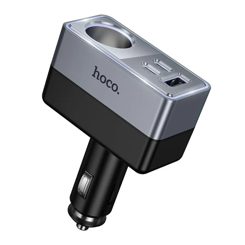 Cargador de coche HOCO Z65A, 165W, 3A, 1 x Extensión para mechero - 1 x USB-A - 2 x USB-C, Negro