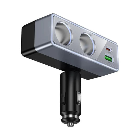 Cargador de Coche HOCO Z65B, 240W, 1 x USB-A - 1 x USB-C - 2 x Extensión Encendedor, Negro