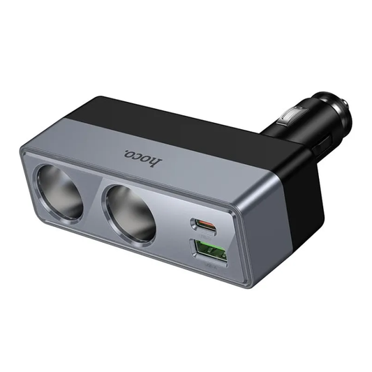 Cargador de Coche HOCO Z65B, 240W, 1 x USB-A - 1 x USB-C - 2 x Extensión Encendedor, Negro