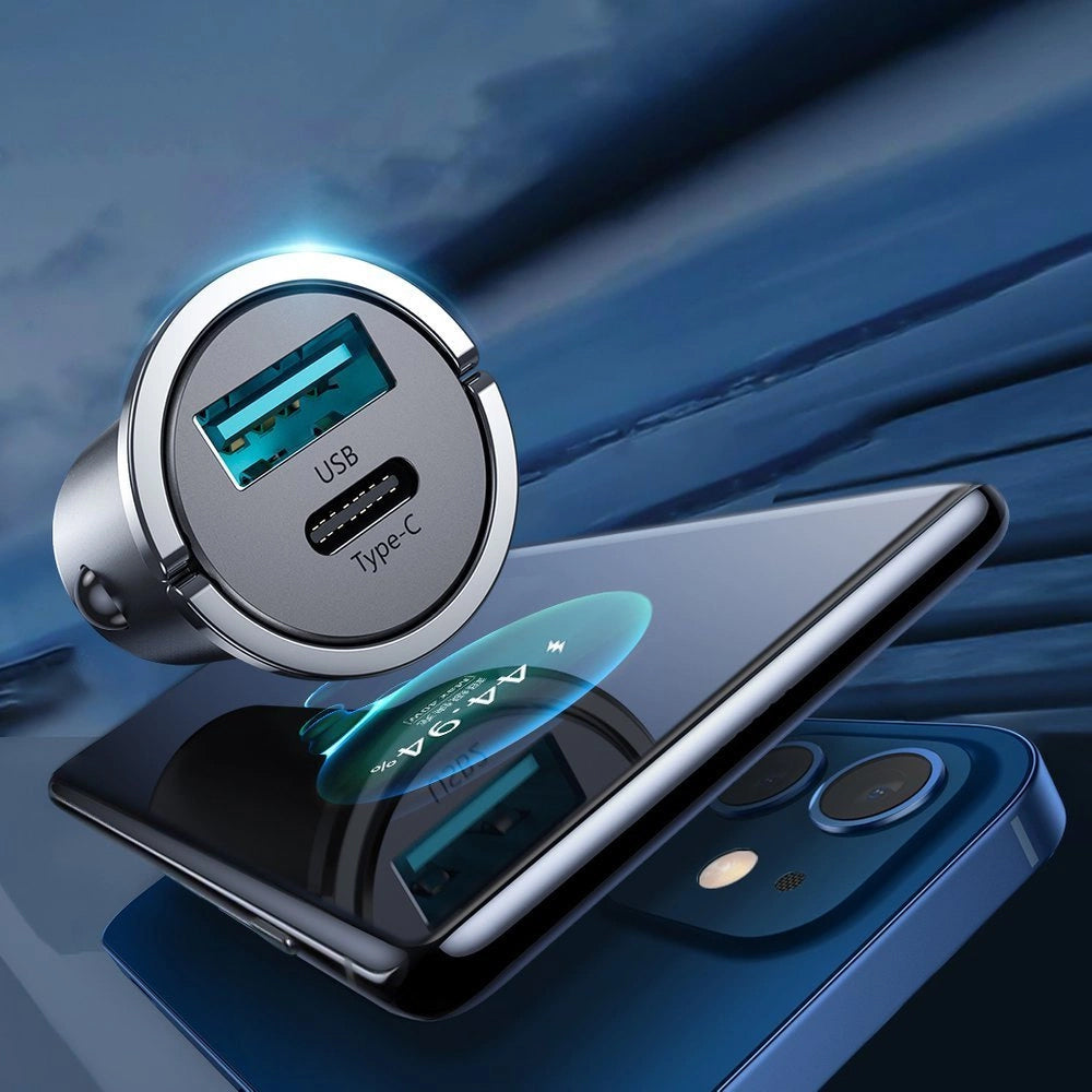 Cargador de coche Joyroom C-A35, 45W, 5A, 1 x USB-A - 1 x USB-C, Gris
