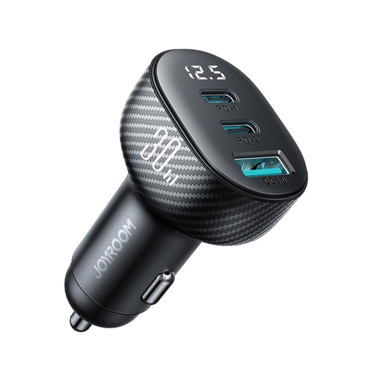 Cargador de coche Joyroom JR-CCD04, 30W, 3A, 1 x USB-A - 2 x USB-C, Negro