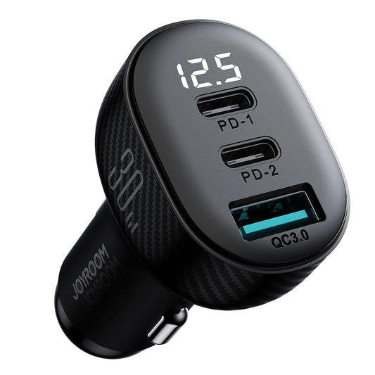 Cargador de coche Joyroom JR-CCD04, 30W, 3A, 1 x USB-A - 2 x USB-C, Negro