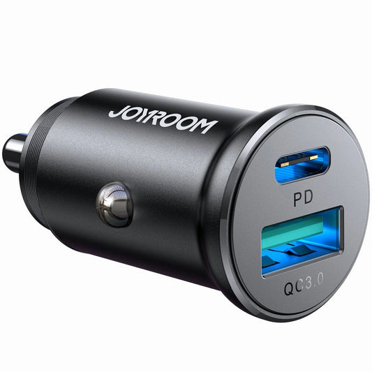 Cargador de coche Joyroom JR-CCN05, 30W, 3A, 1 x USB-A - 1 x USB-C, Negro